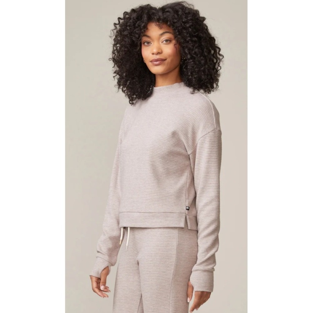 Thrive Societe Pullover Top Womens L Mushroom Heather NWT Ribbed Mock Neck